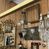 19th century brass and bronze chandelier, Napoleon III, illuminated by 6 tulips and a central globe