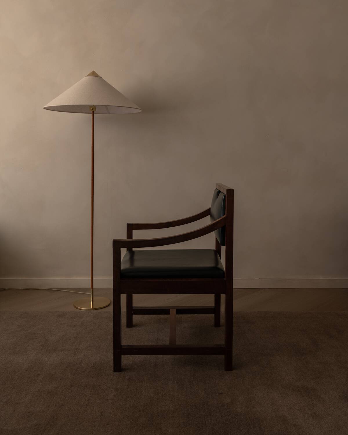 Vintage wooden armchair in black leatherette, Scandinavian style