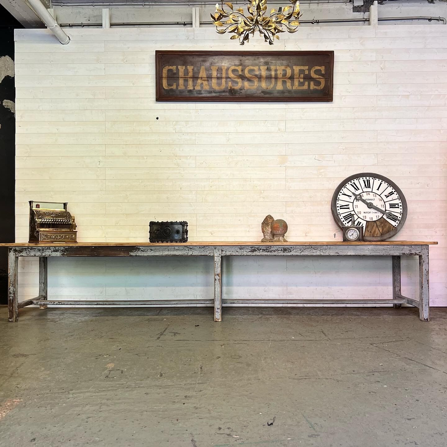 Large patinated workshop table