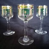 Carafe and 3 liquor glasses with Jugendstijl motifs, year 1920