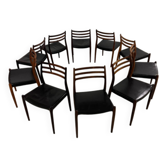 10x Chaises en palissandre modèle 78 par Niels Otto Møller