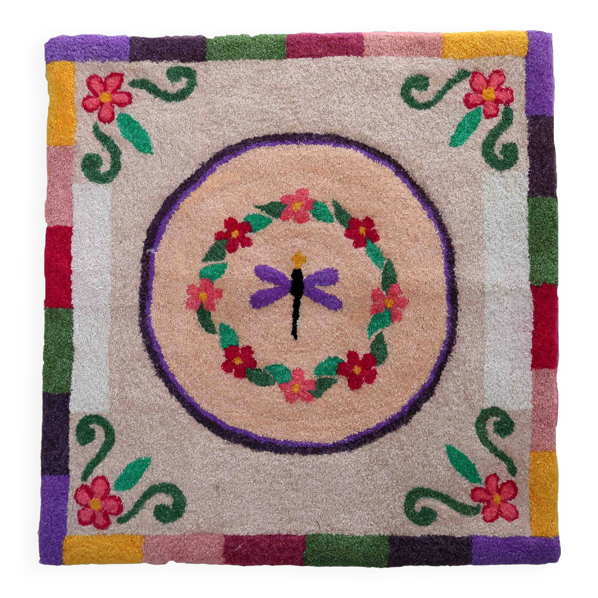 Tapis contemporain ora hooked en laine (99cm x 102cm), édition unique