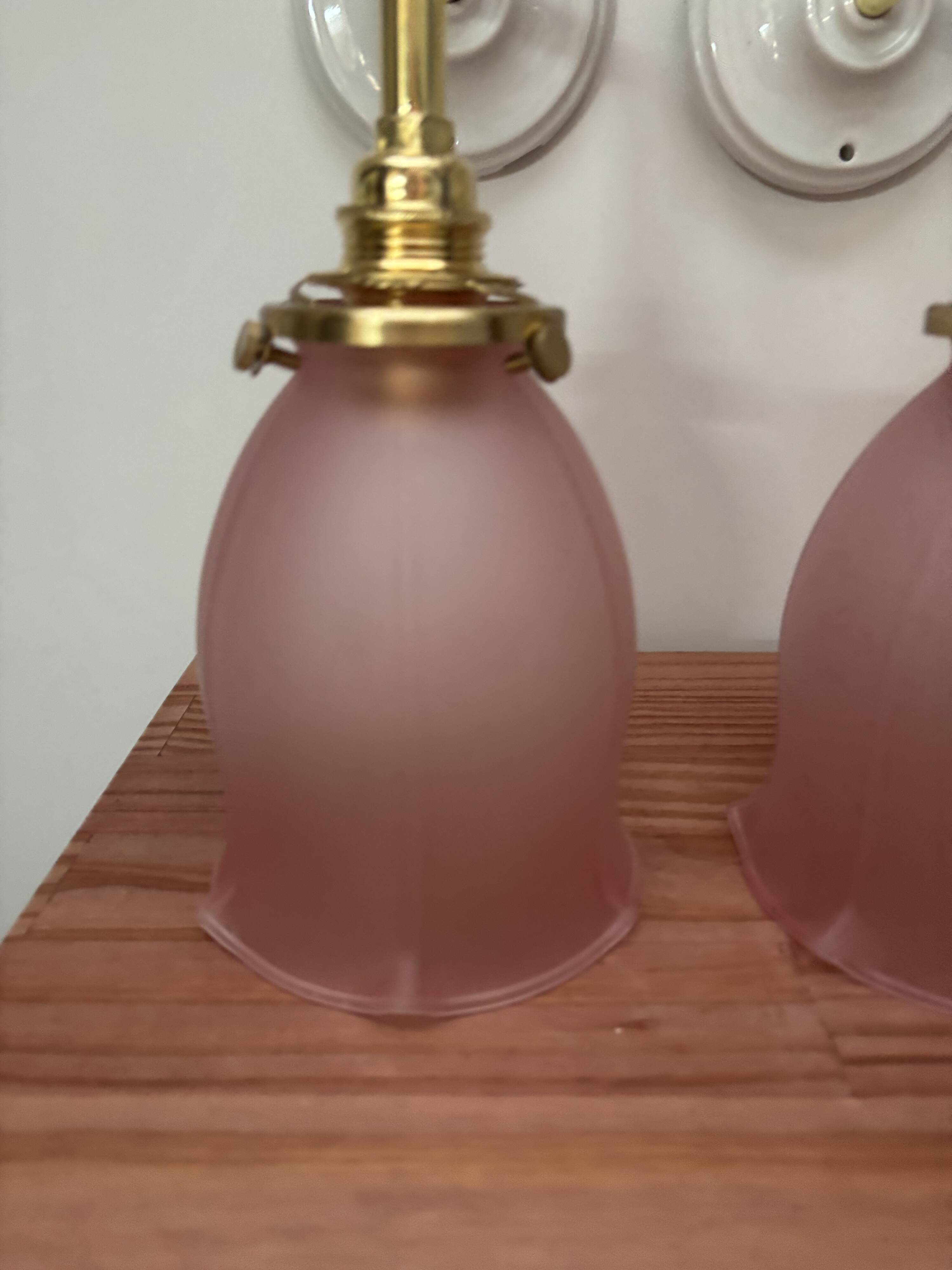 Pair of pink tulip wall sconces