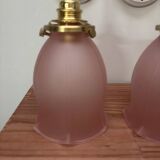 Pair of pink tulip wall sconces