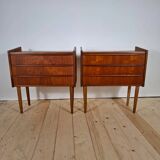 Pair of teak bedside tables with 3 drawers – Denmark, 1960s