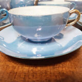 Service à thé en porcelaine fine japonnaise  bleu nacré et or