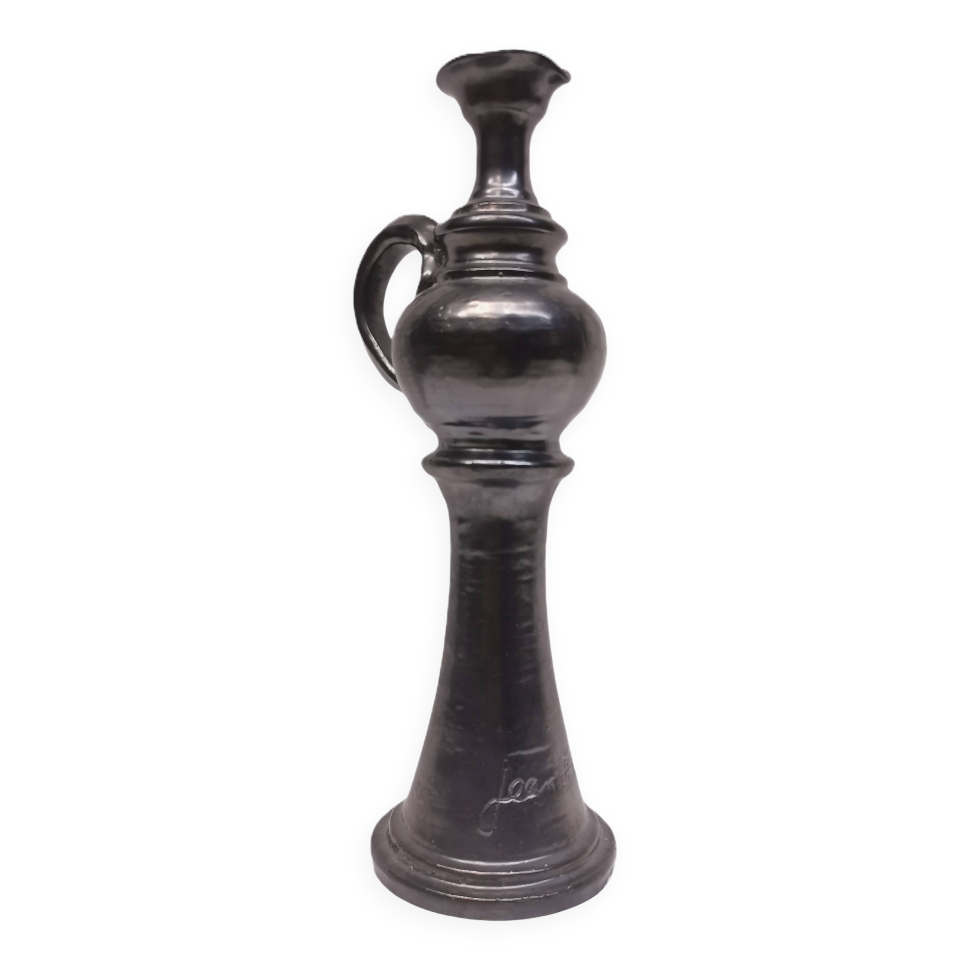 Grande aiguière / bougeoir, vase . céramique signée jean marais