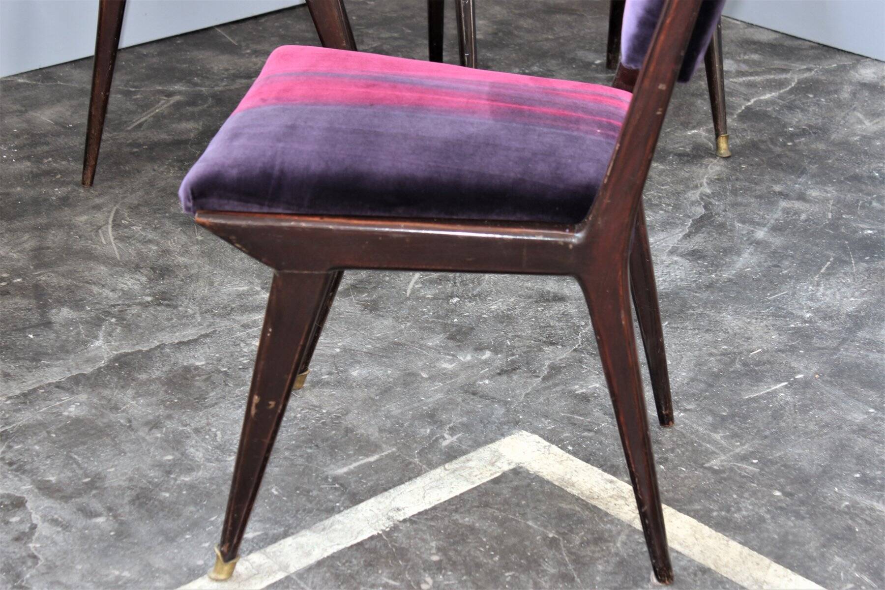 Mid-Century Velvet Dining Chairs, 1950s, Set of 4