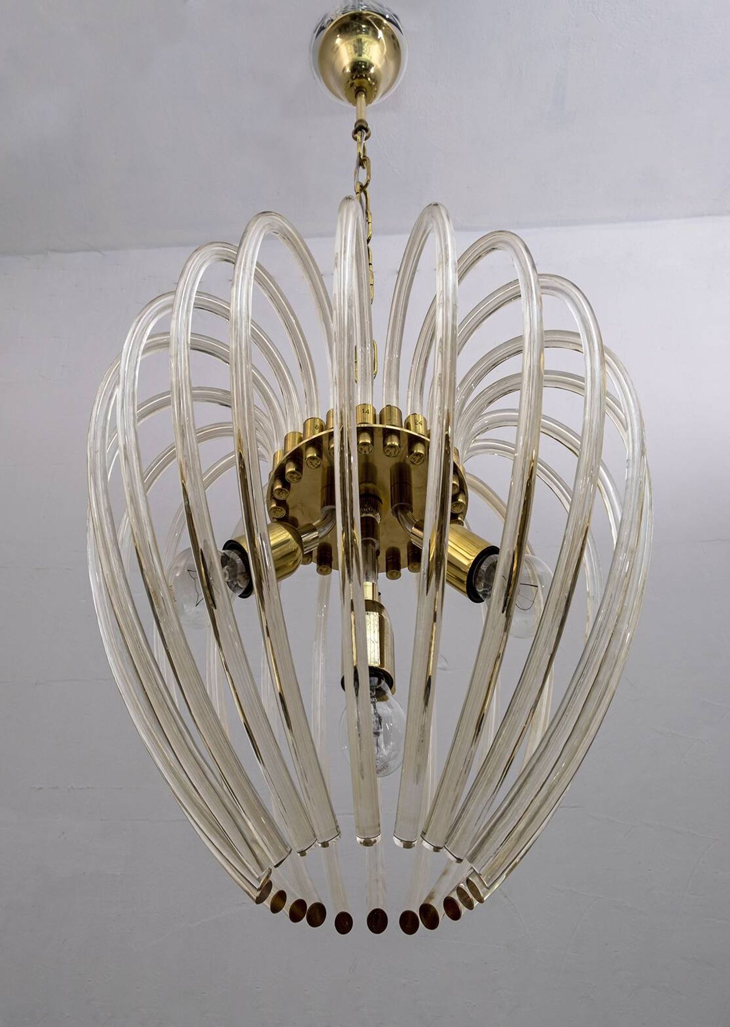 Venini Mid-Century Modern Italian Murano Glass and Brass Chandelier, 1950s