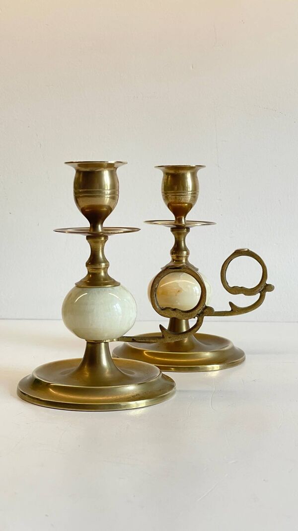 BOUGEOIRS Onyx Marbre et Laiton VINTAGE