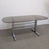 Large smoked glass and chrome table from the 70s
