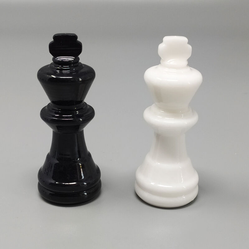1970s black and white chess set in volterra alabaster handmade made in italy