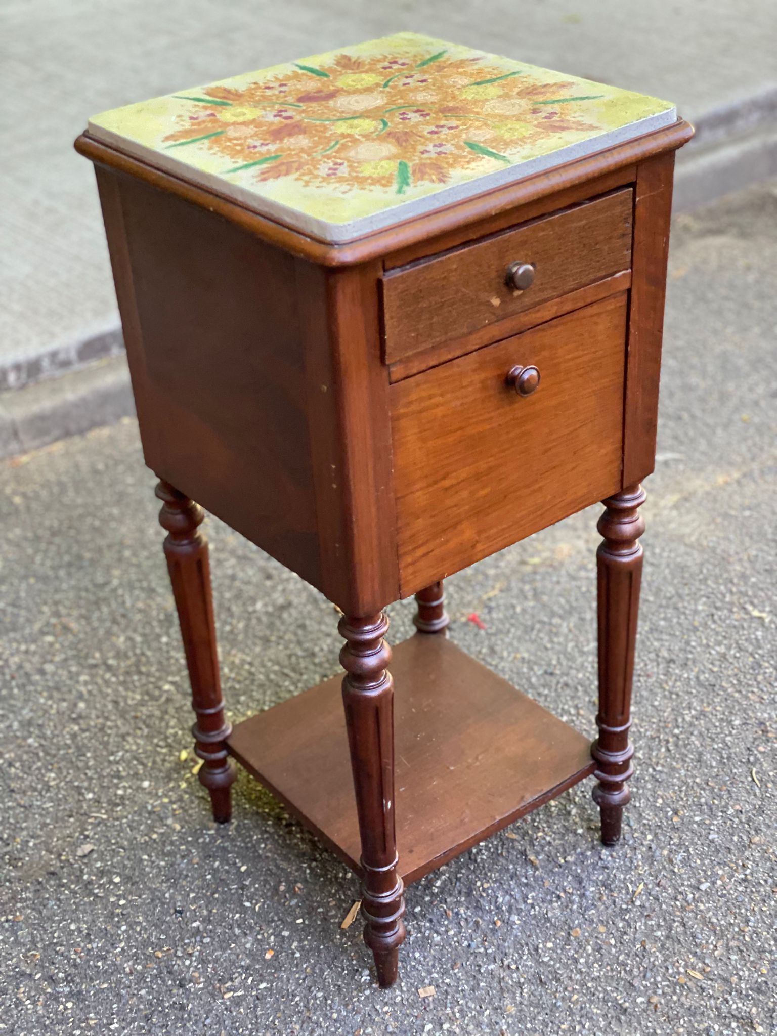 19th-century solid wood Henri II bedside table
