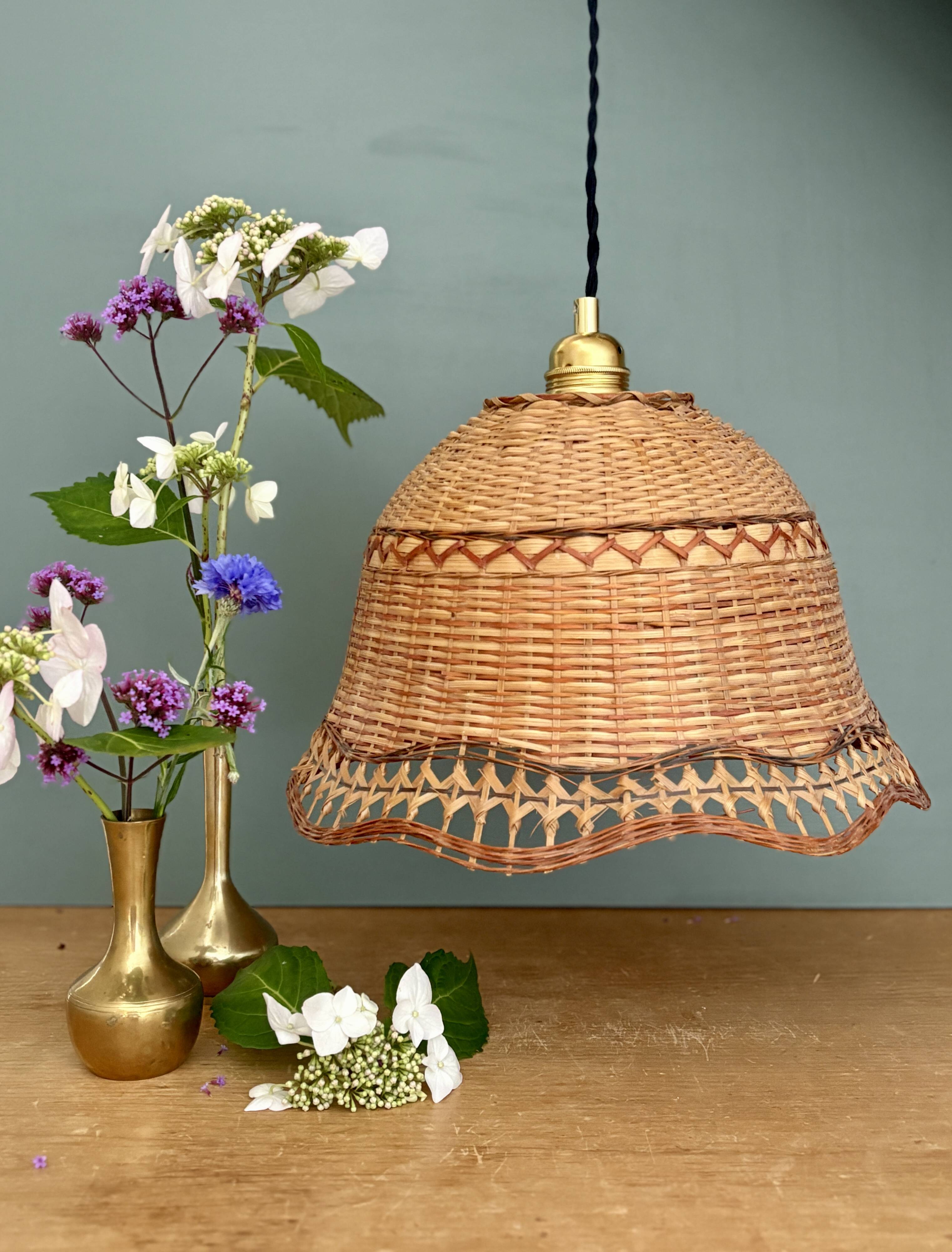 Vintage pendant light in natural materials