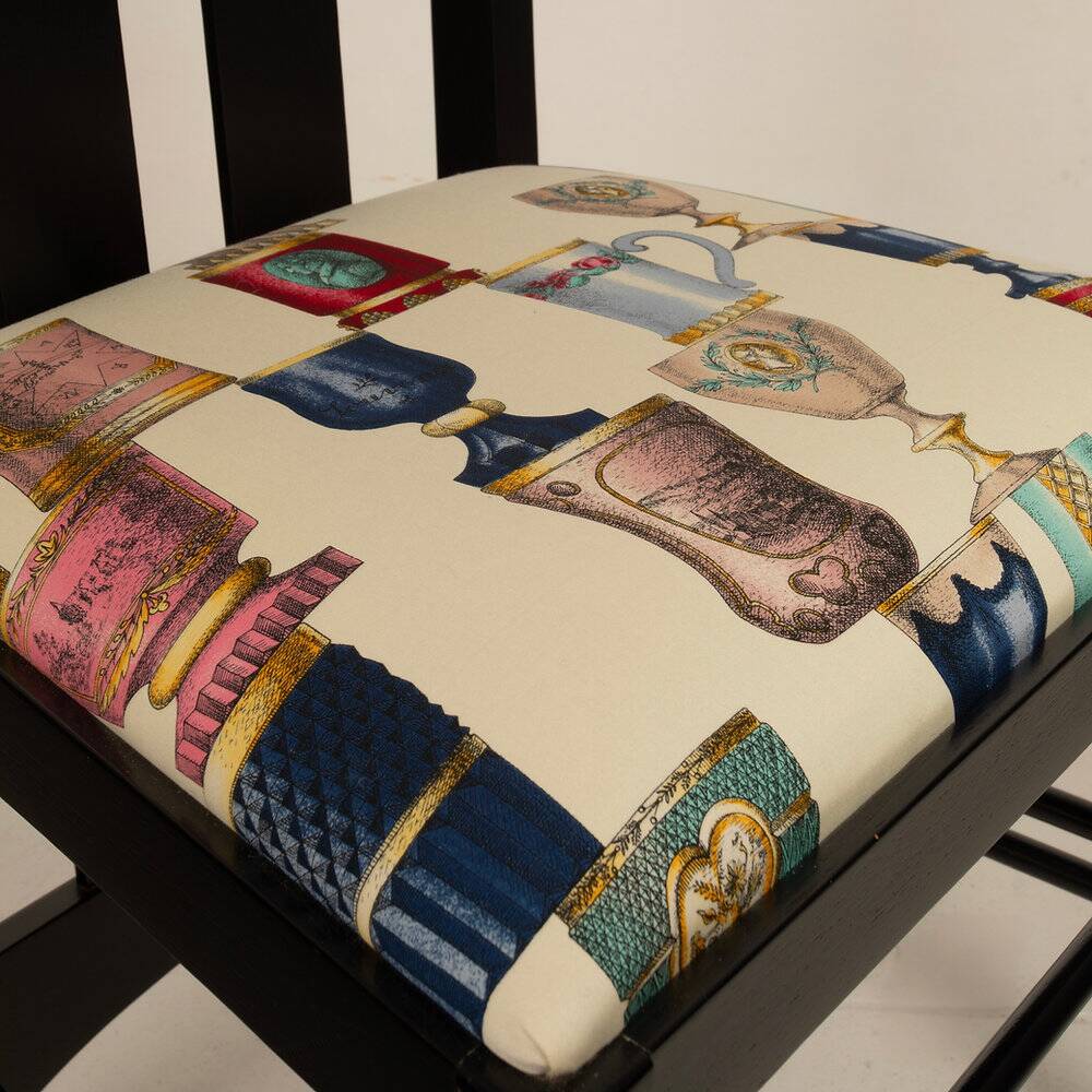 High Ingram chair by Charles R. Mackintosh for Alivar with Fornasetti fabric