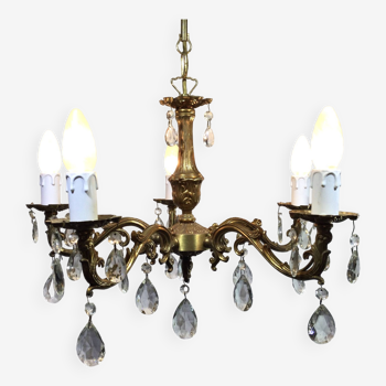 5-light chandelier in bronze and pendants