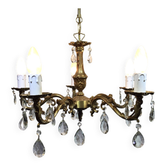 5-light chandelier in bronze and pendants