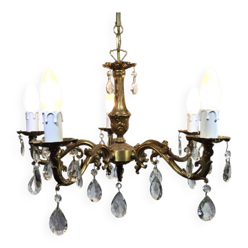 Lustre 5 lumières en bronze et pampilles