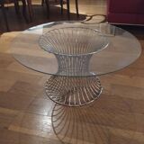 vintage 70s round designer coffee table with wire base