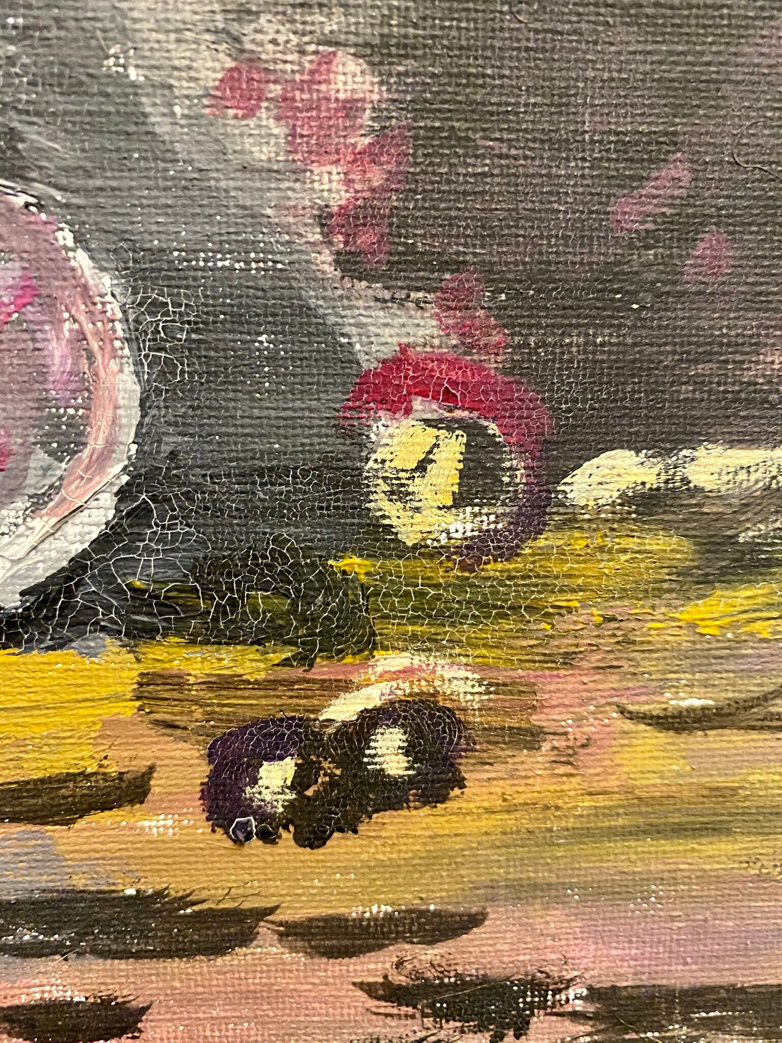 Ancient painting, still life with lilas and iris signed Bonnefond 70s