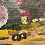 Ancient painting, still life with lilas and iris signed Bonnefond 70s