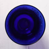 Vintage Blue Crystal Vase with Silver Ornament / Fani Argento / Italy, 1930