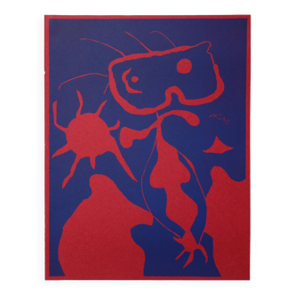 Joan miro: man with a red sun - original signed linocut