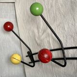Wall-mounted coat rack ball and black metal vintage 1950s style Roger Féraud