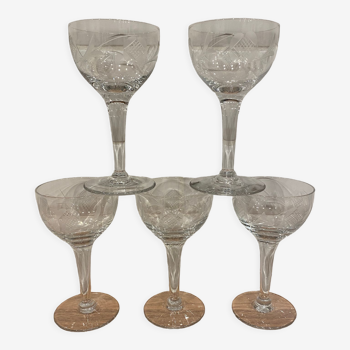 Set de 5 verres gravés