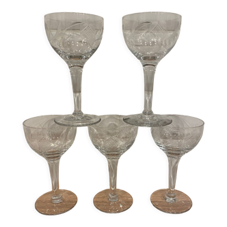 Set de 5 verres gravés