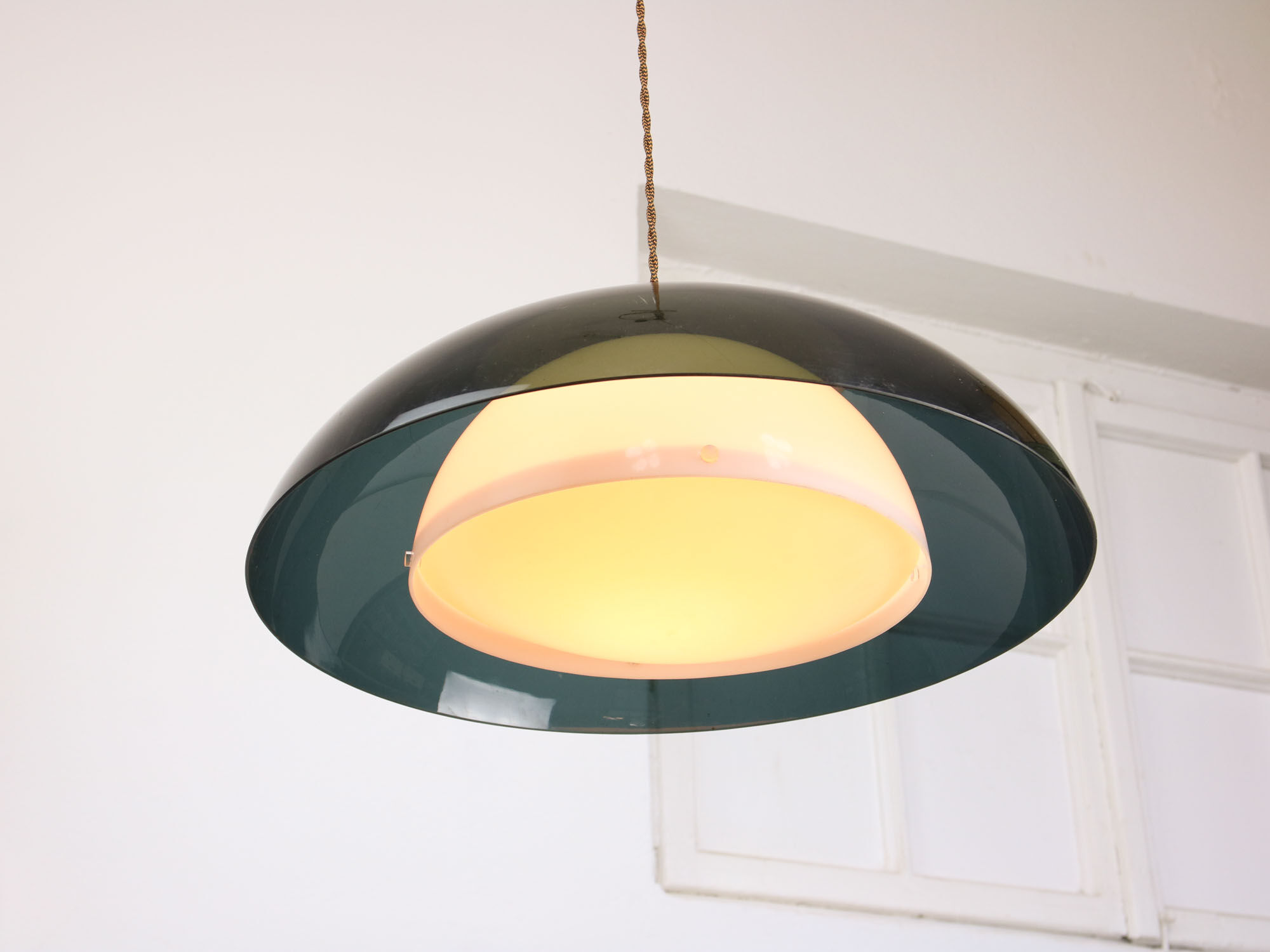 Italian green space age pendant lamp in plexiglass, 70s