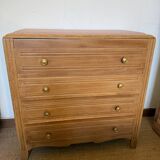 Vintage chest of drawers with oak veneer and gold handles