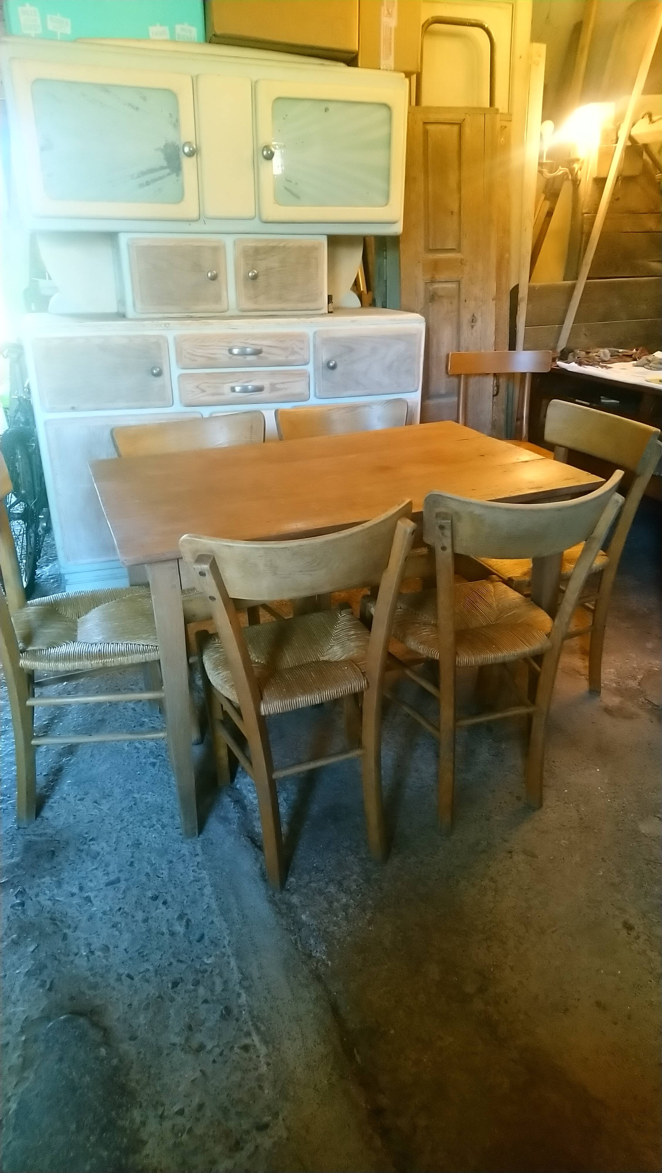Tapered leg table, fir and beech