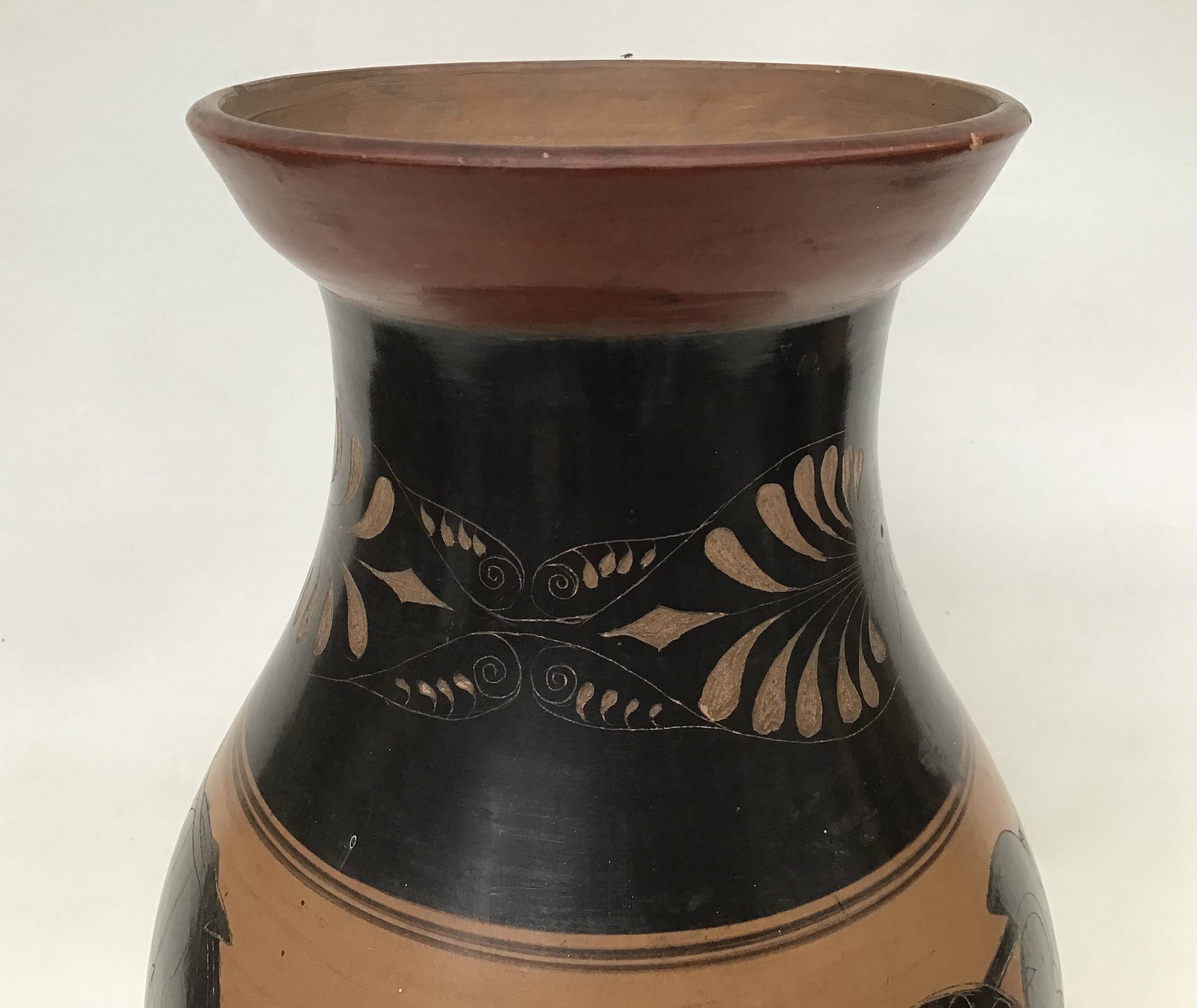 Reproduction of a Greek Attic-style black-figure vase depicting warriors