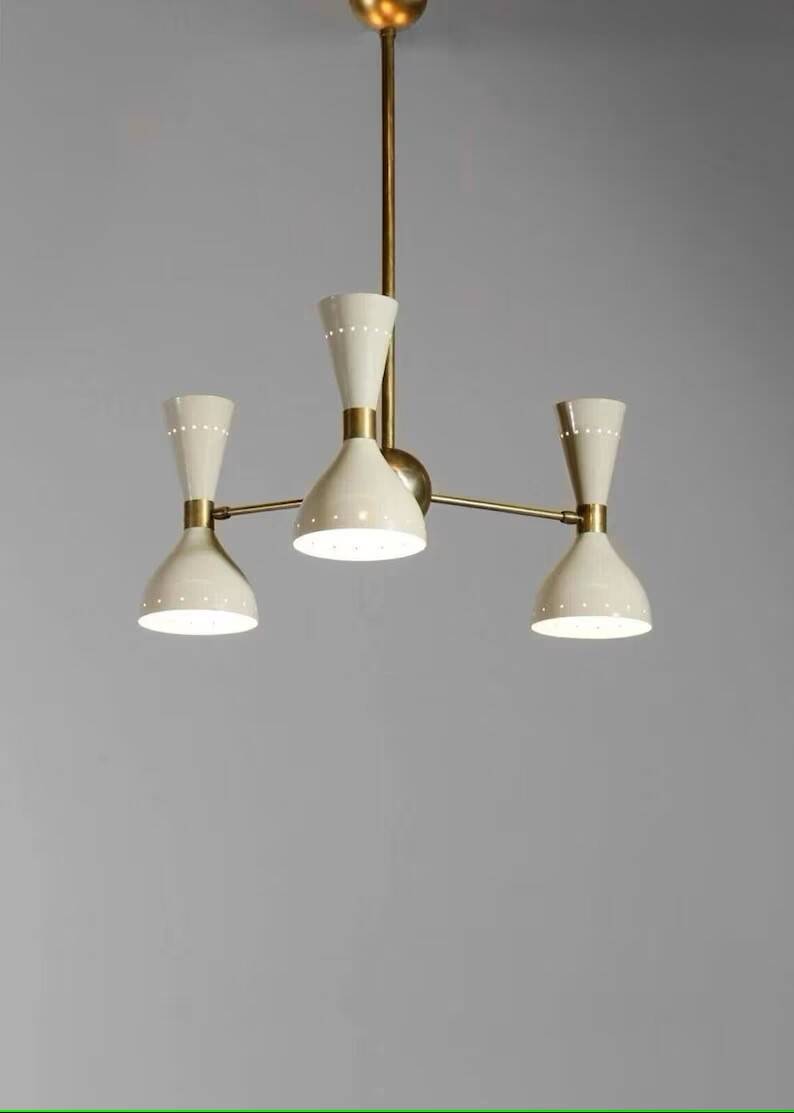 Brass Chandelier Sputnik Light - Vintage Italian Chandelier with 3 Arms