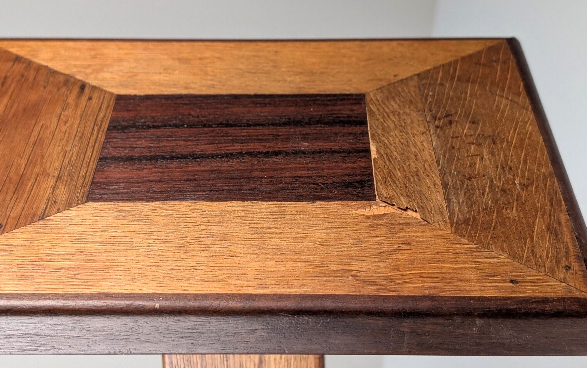 Art Deco pedestal column in wood with geometric marquetry, France, 1920s