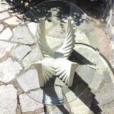 Table basse en verre et travertin