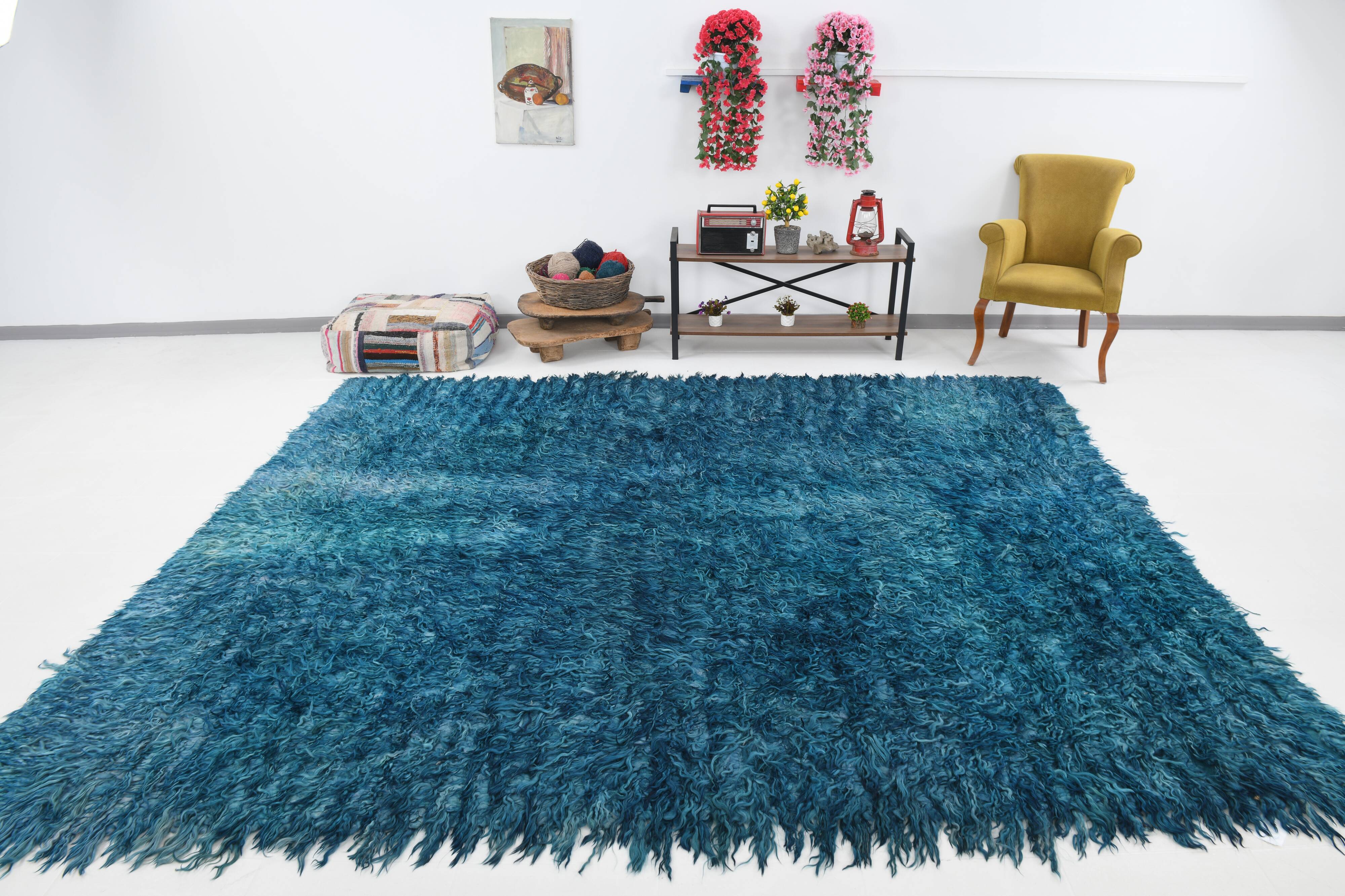 Long hairy bohemian kilim rug,268x325cm