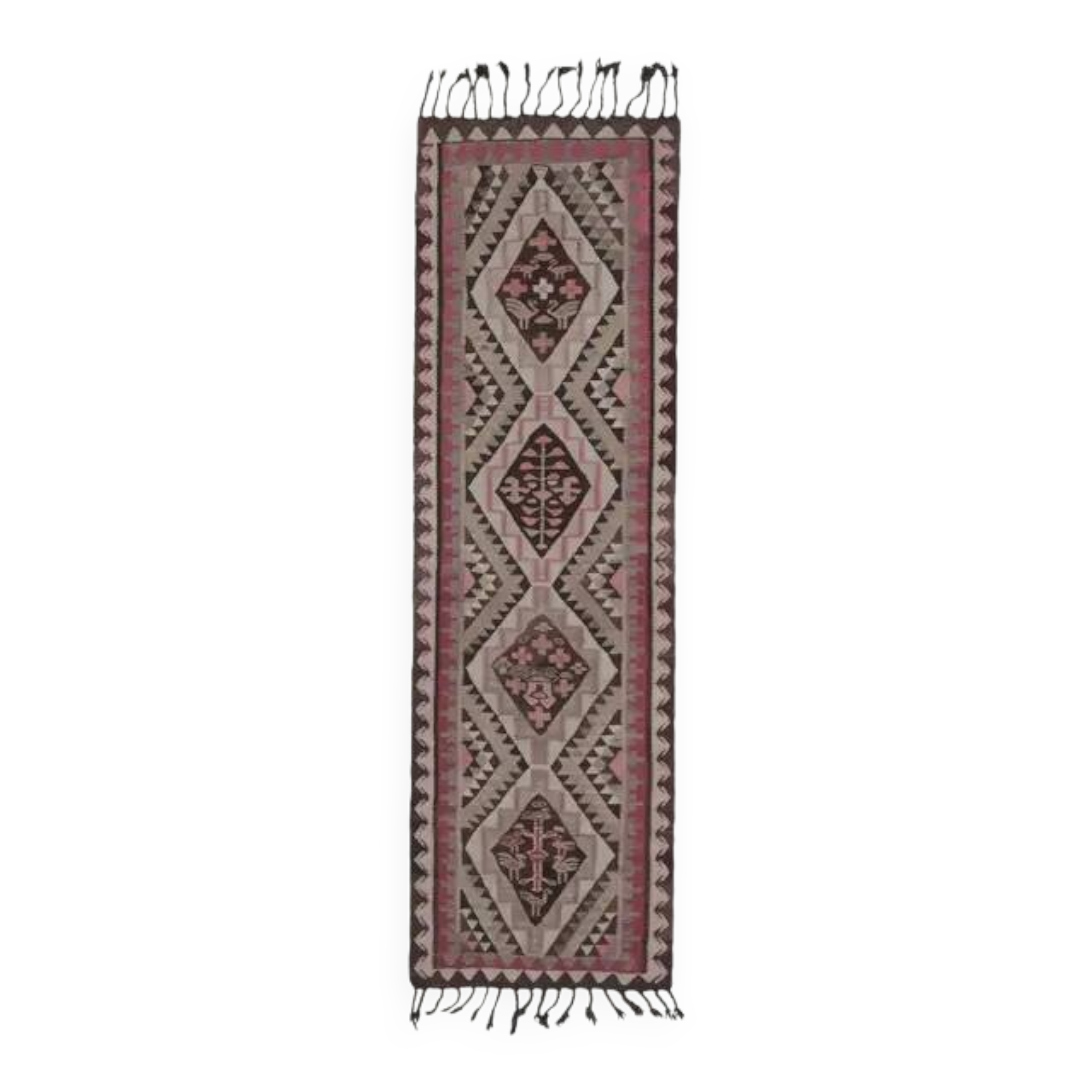 1970s Vintage Turkish Oushak Handmade Wool Cotton Pink Runner Rug 83x276