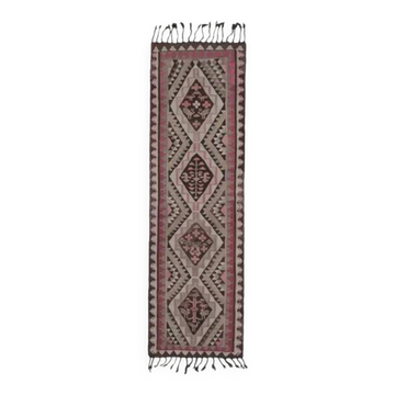 Tapis coureur vintage turc Oushak fait main en laine et coton rose des années 1970 83x276