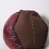 Pouf patchwork of red leather vintage burgundy 1970