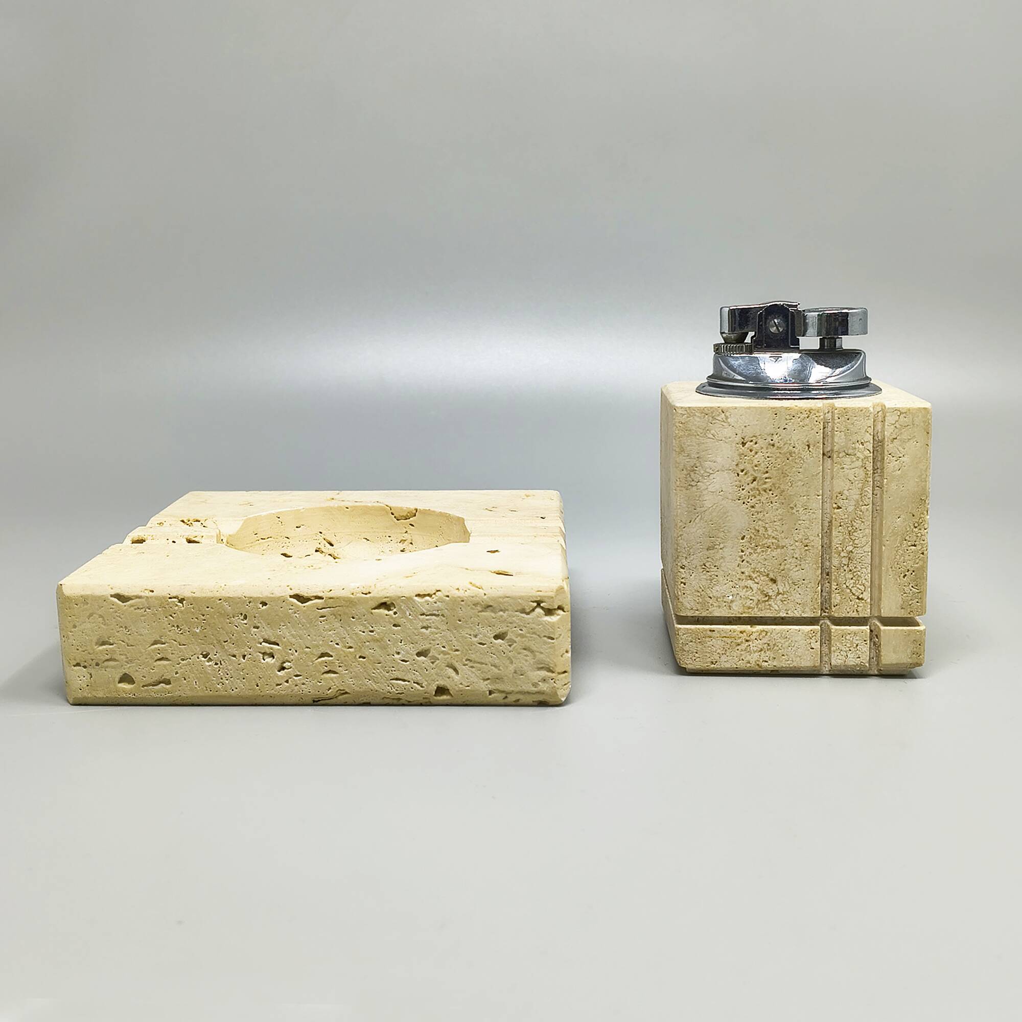 Rare 1970s travertine smoking set by Enzo Mari for Fratelli Mannelli
