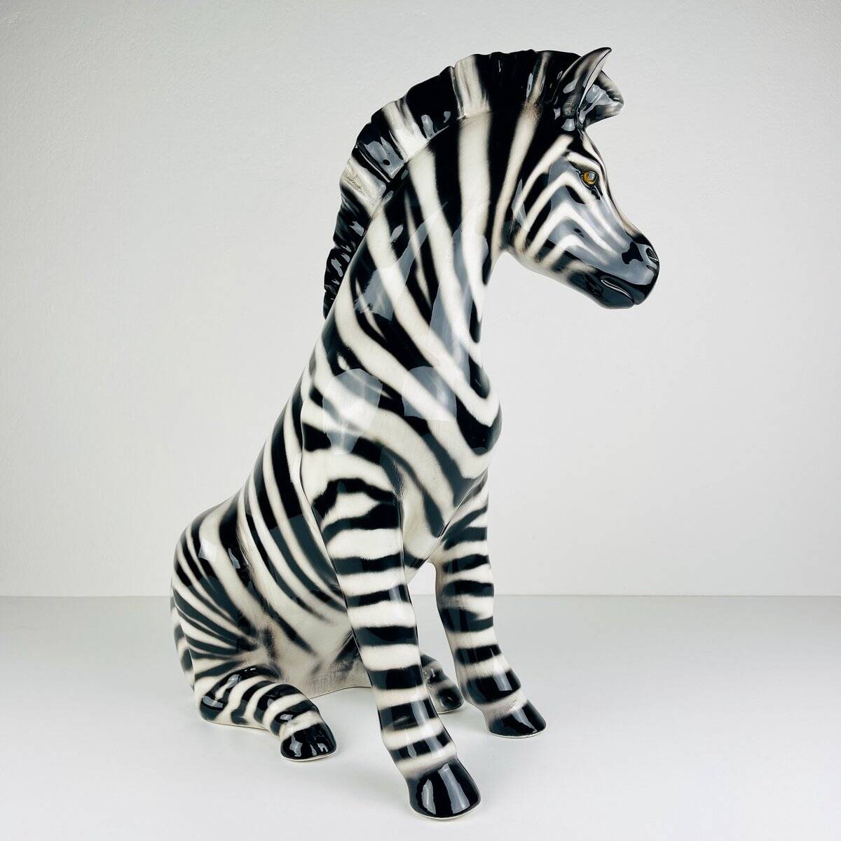 Large ceramic zebra sculpture from Bassano, Italy, 2000s.