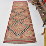 3x9 red & blue herki vintage runner rug 92x286cm