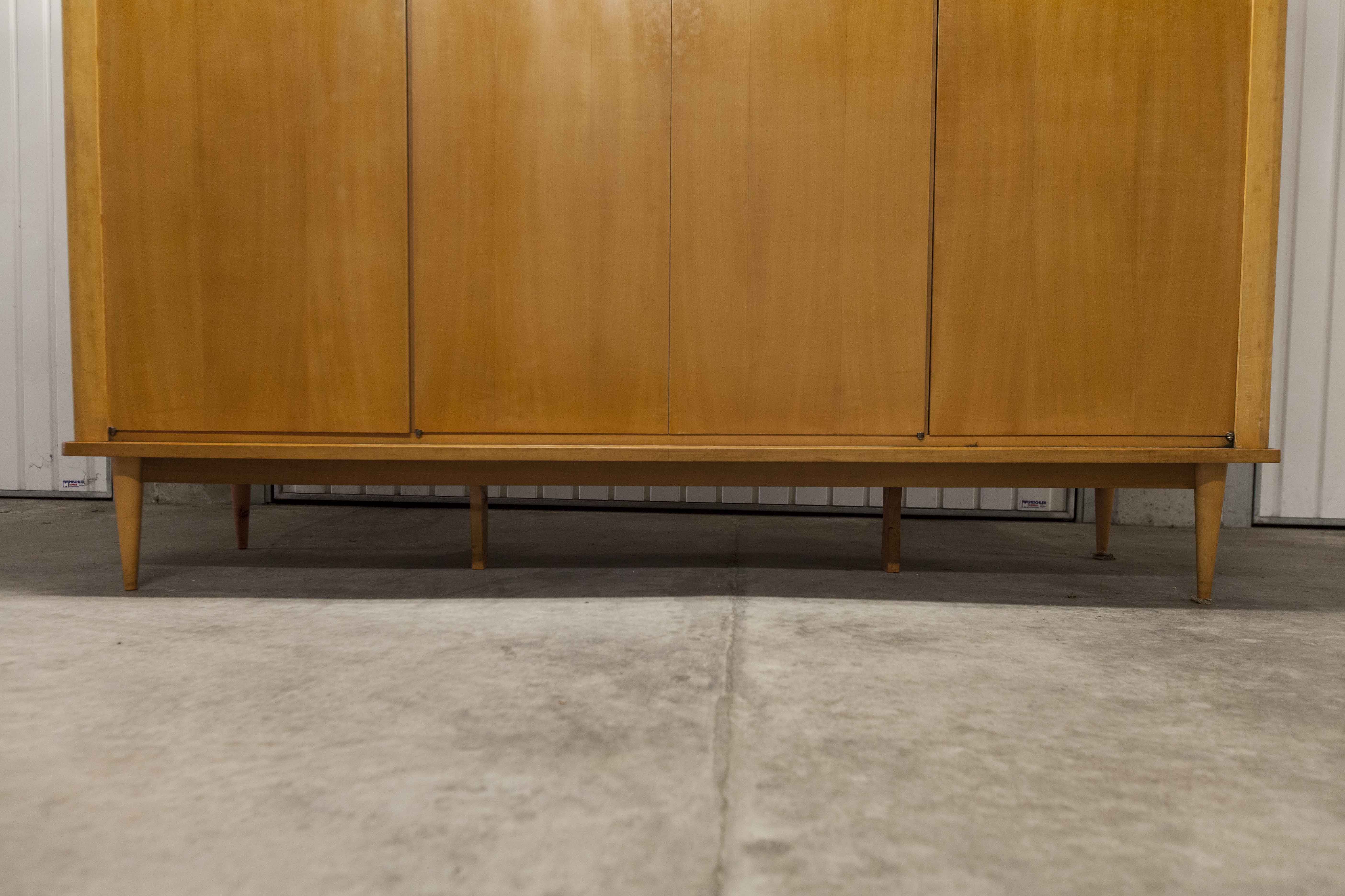 Scandinavian wardrobe 1960 honey color 4 doors L 205 cm