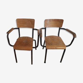 Set of 2 vintage schoolmaster chairs