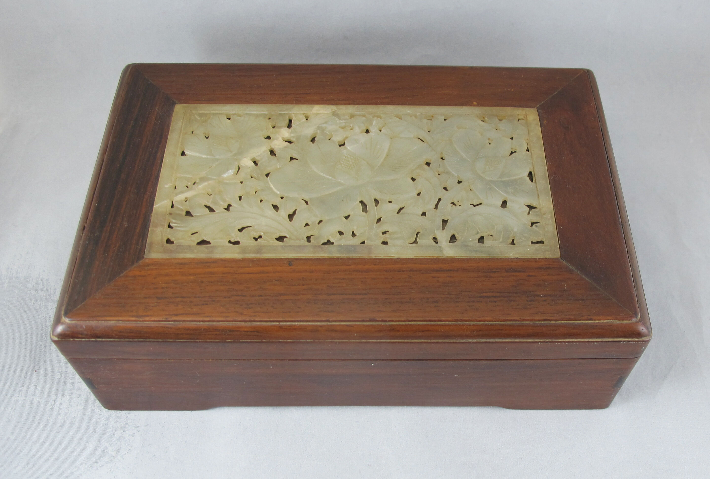 Chinese wooden box decorated with jade plates