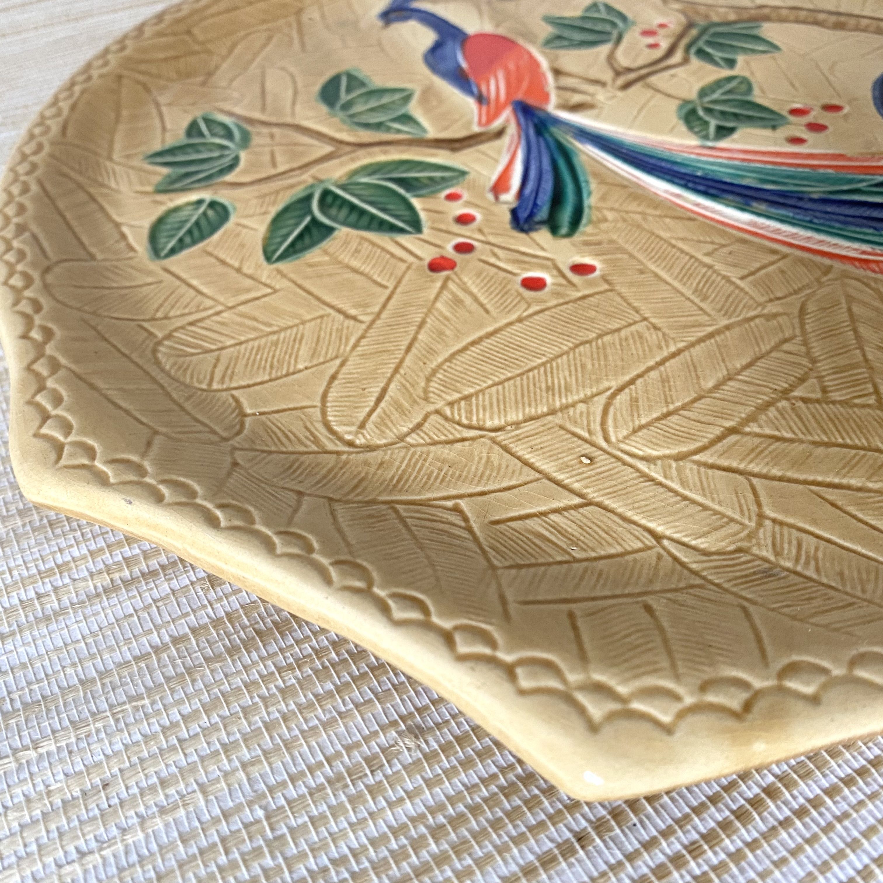 Poët Laval ceramic pie or cake dish with bird decoration