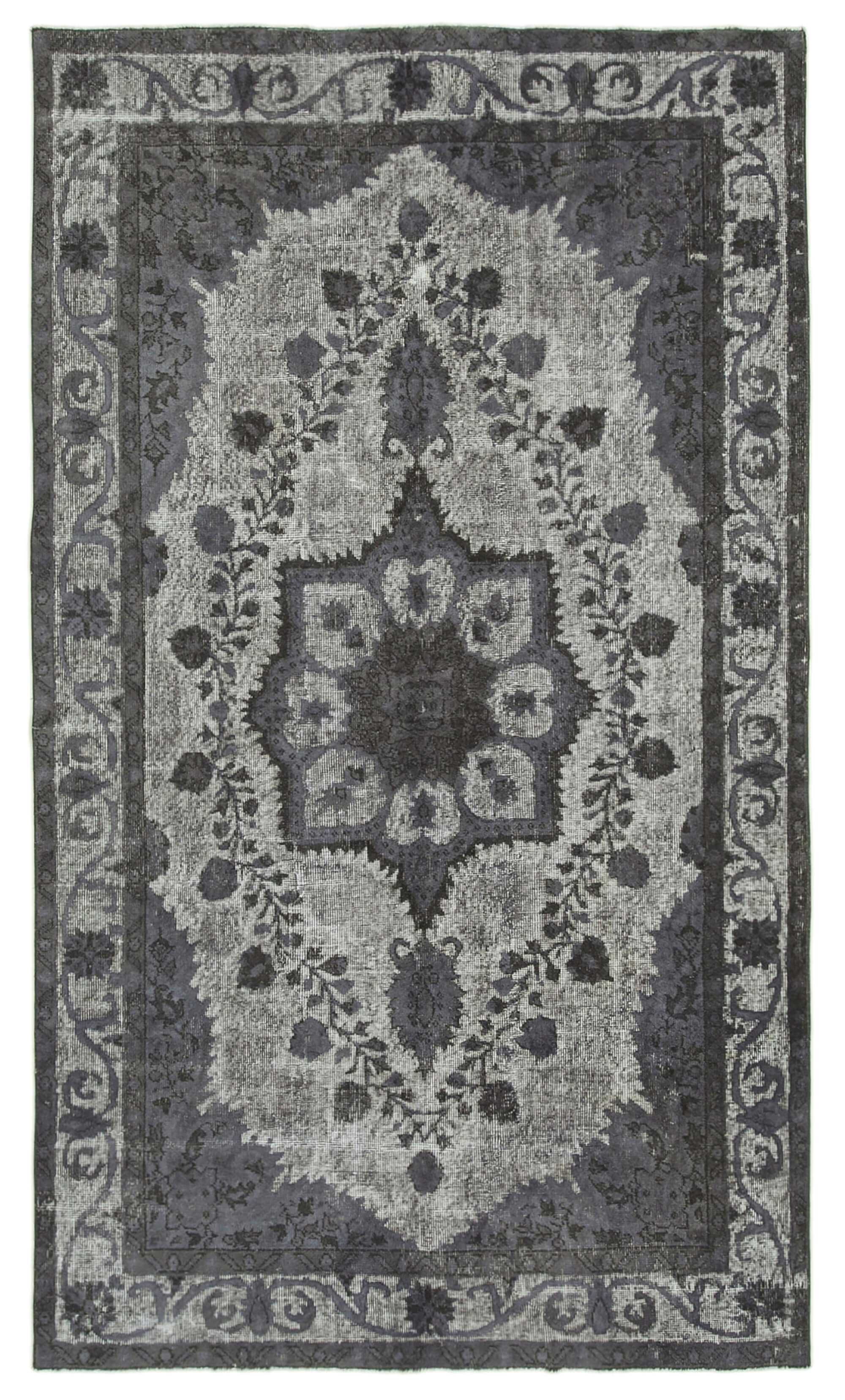 Hand-knotted carved anatolian 1970s 161 cm x 273 cm grey carpet