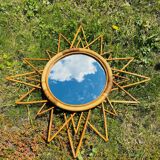 Miroir soleil rotin vintage 70